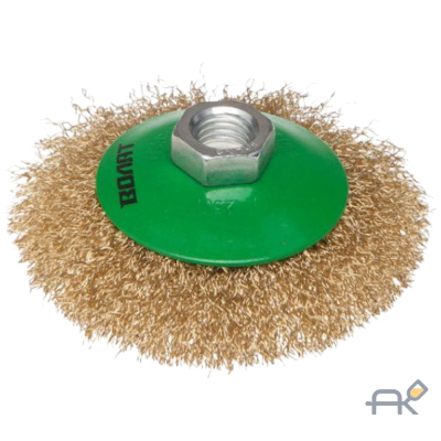 Щетка дисковая гофр.100мм/M14 ВОЛАТ (для УШМ шлифмашины болгарки М14 тарелка торцевая крацовка) (81050-100)